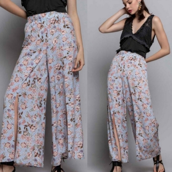 Festival Floral Split Leg Pants Sz S - Picture 2 of 7